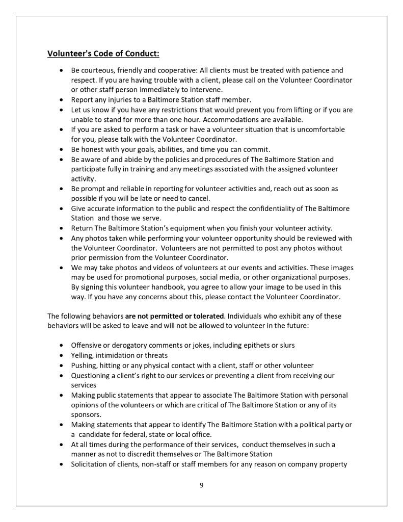 Volunteer handbook, page 9