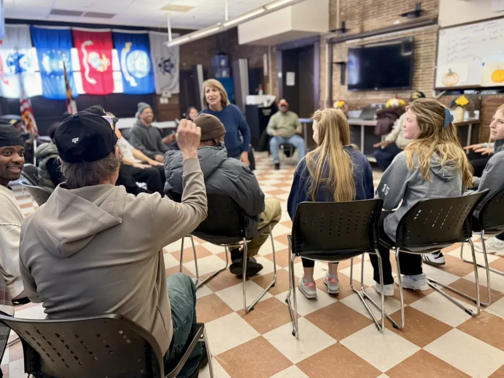 Veterans taking part in a drama therapy session